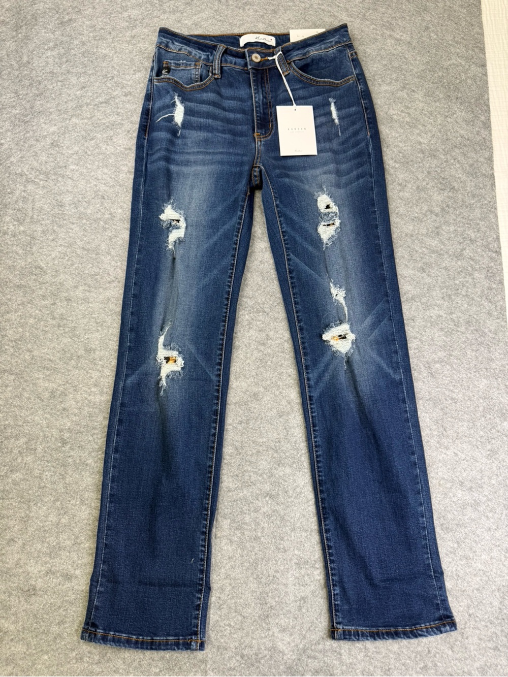 NWT KanCan Distressed Straight Leg Stretch Jeans Dark Wash Size 9/28